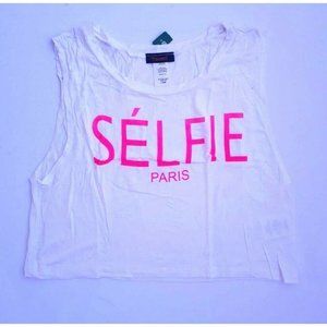 TMANI  Selfie Paris White Pink Neon Tank Top ( L )